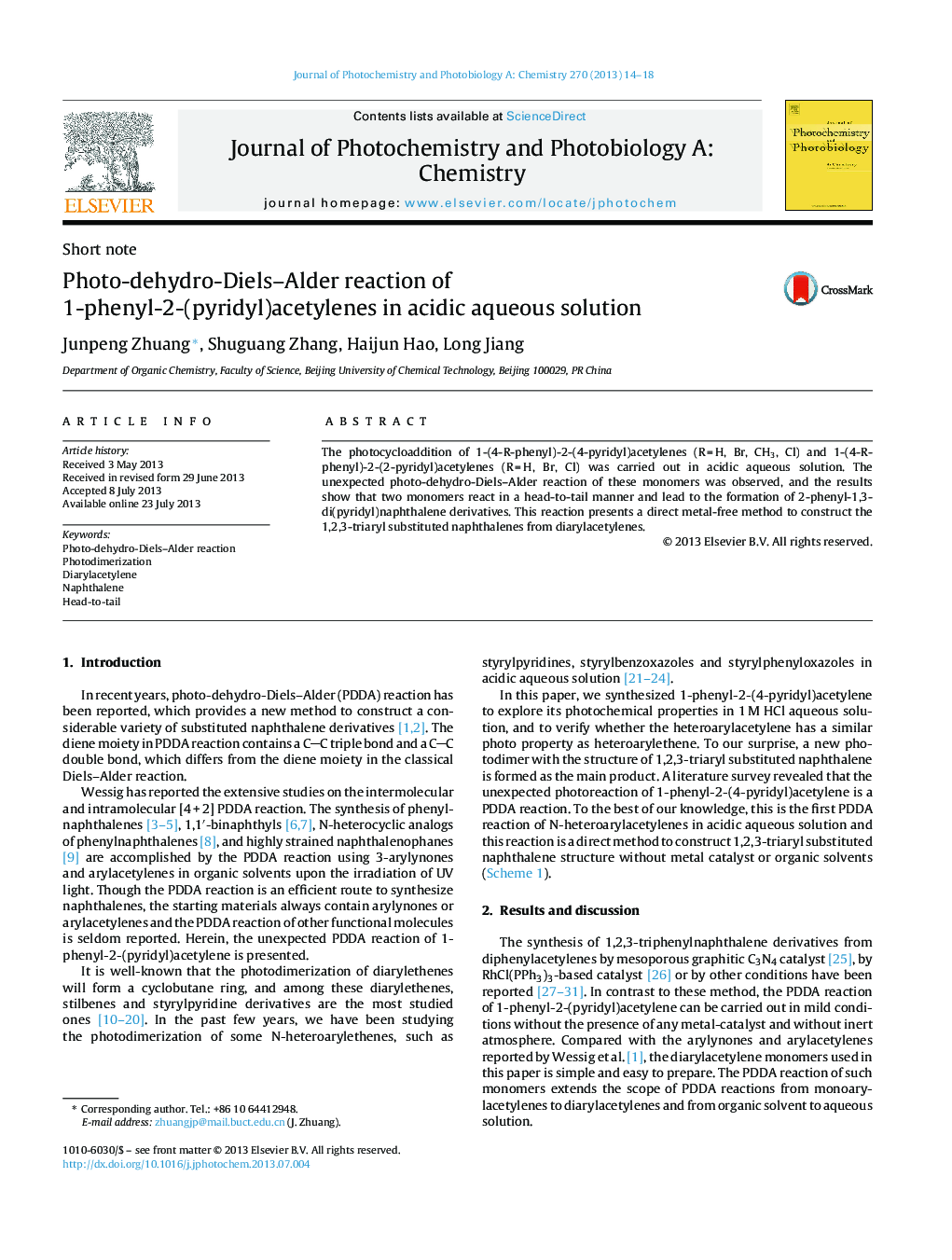 Photo-dehydro-Diels–Alder reaction of 1-phenyl-2-(pyridyl)acetylenes in acidic aqueous solution