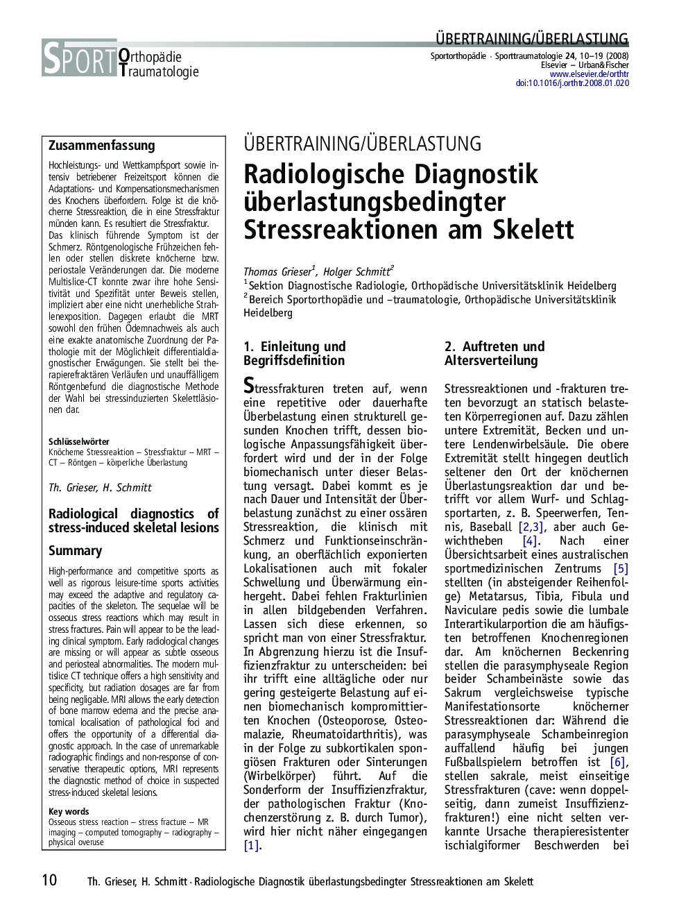 Radiologische Diagnostik überlastungsbedingter Stressreaktionen am Skelett