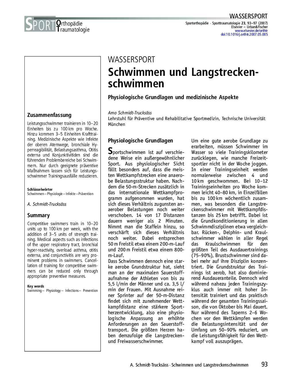 Schwimmen und Langstreckenschwimmen: Physiologische Grundlagen und medizinische Aspekte