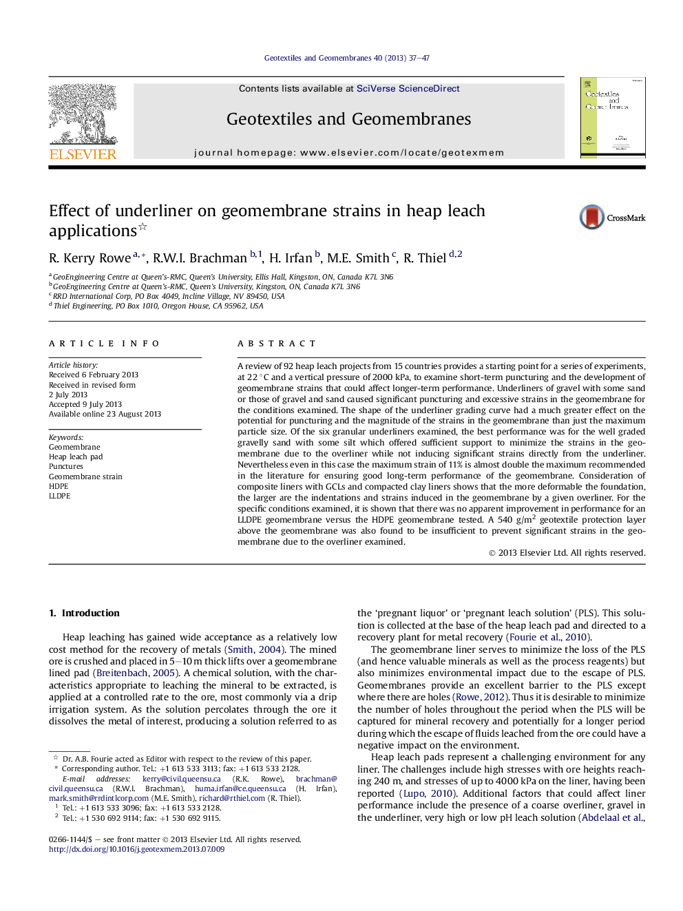 Effect of underliner on geomembrane strains in heap leach applications 