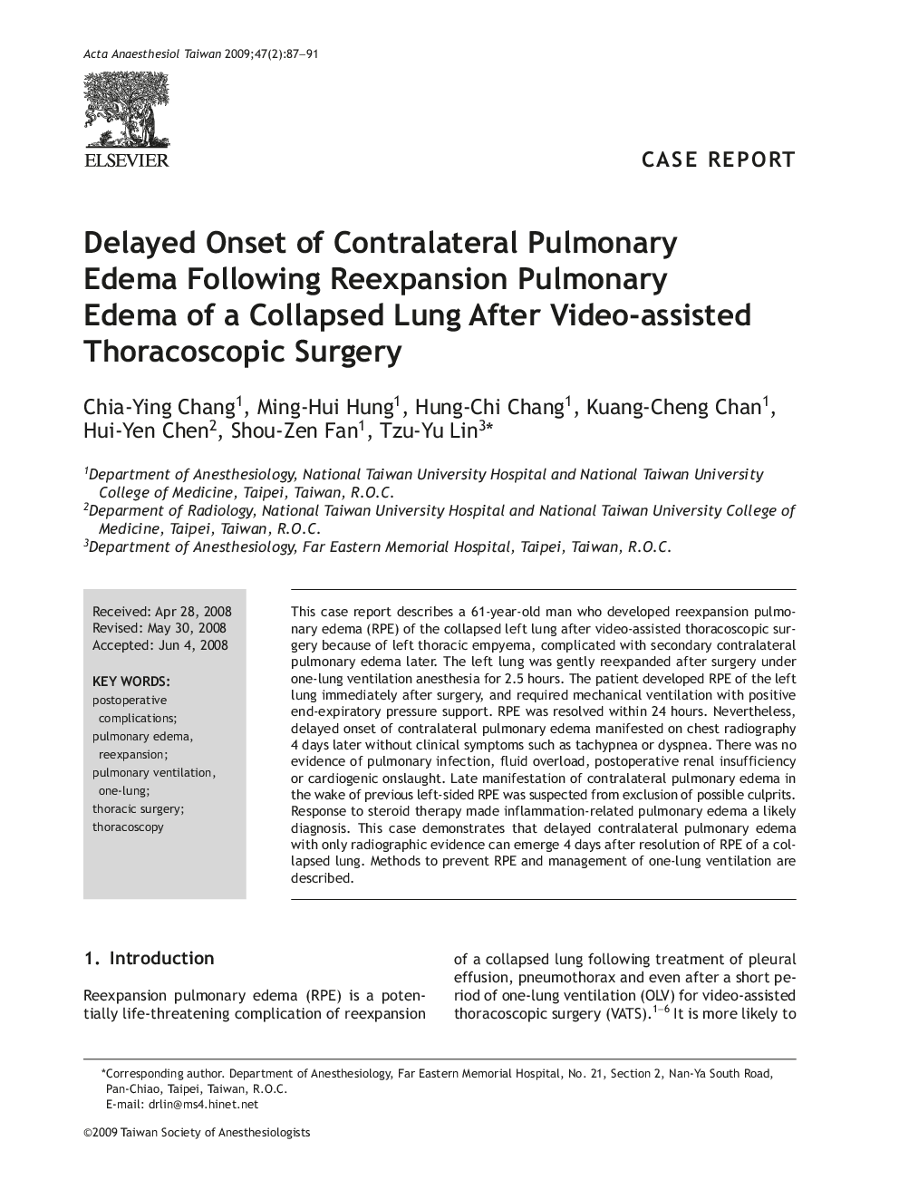 Delayed Onset of Contralateral Pulmonary Edema Following Reexpansion Pulmonary Edema of a Collapsed Lung After Video-assisted Thoracoscopic Surgery