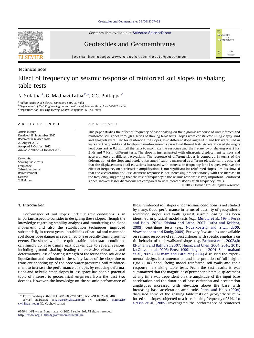 Effect of frequency on seismic response of reinforced soil slopes in shaking table tests