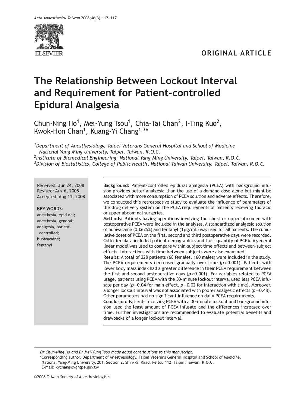 The Relationship Between Lockout Interval and Requirement for Patient-controlled Epidural Analgesia