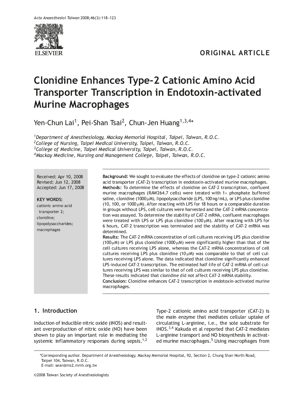 Clonidine Enhances Type-2 Cationic Amino Acid Transporter Transcription in Endotoxin-activated Murine Macrophages