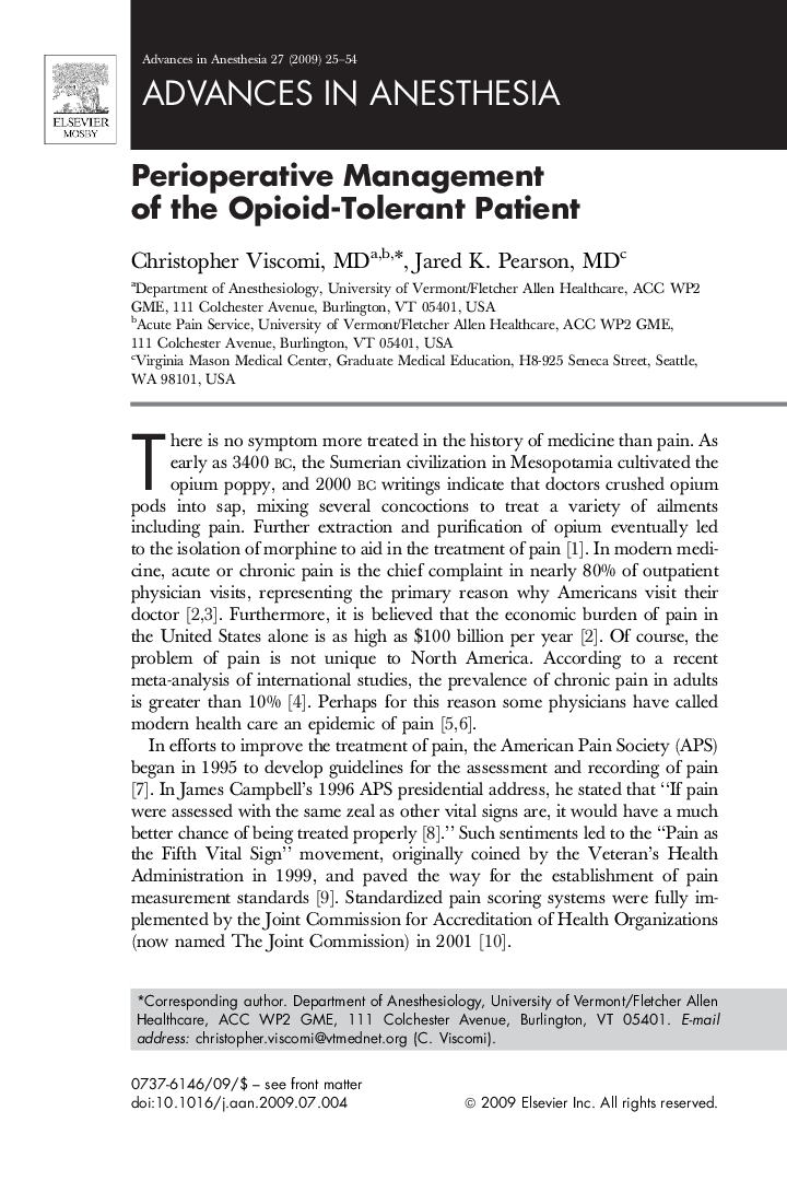 عکس صفحه اول مقاله: Perioperative Management of the Opioid-Tolerant Patient Perioperative Management of the Opioid-Tolerant Patient