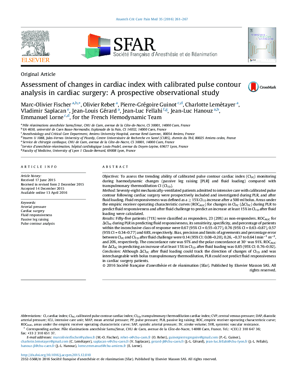 Assessment of changes in cardiac index with calibrated pulse contour analysis in cardiac surgery: A prospective observational study