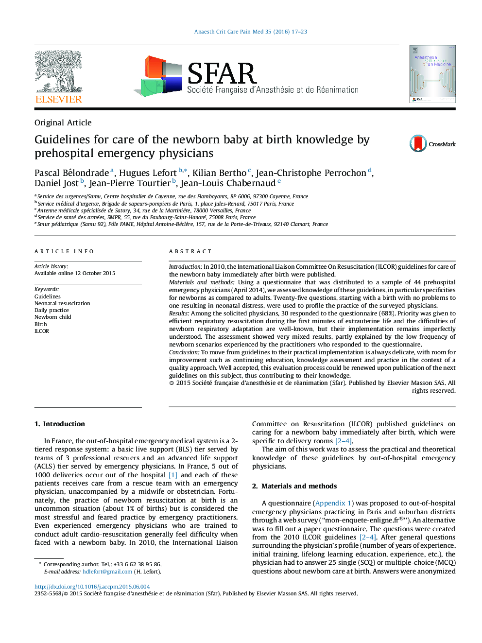 Guidelines for care of the newborn baby at birth knowledge by prehospital emergency physicians