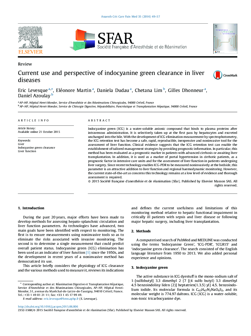 Current use and perspective of indocyanine green clearance in liver diseases