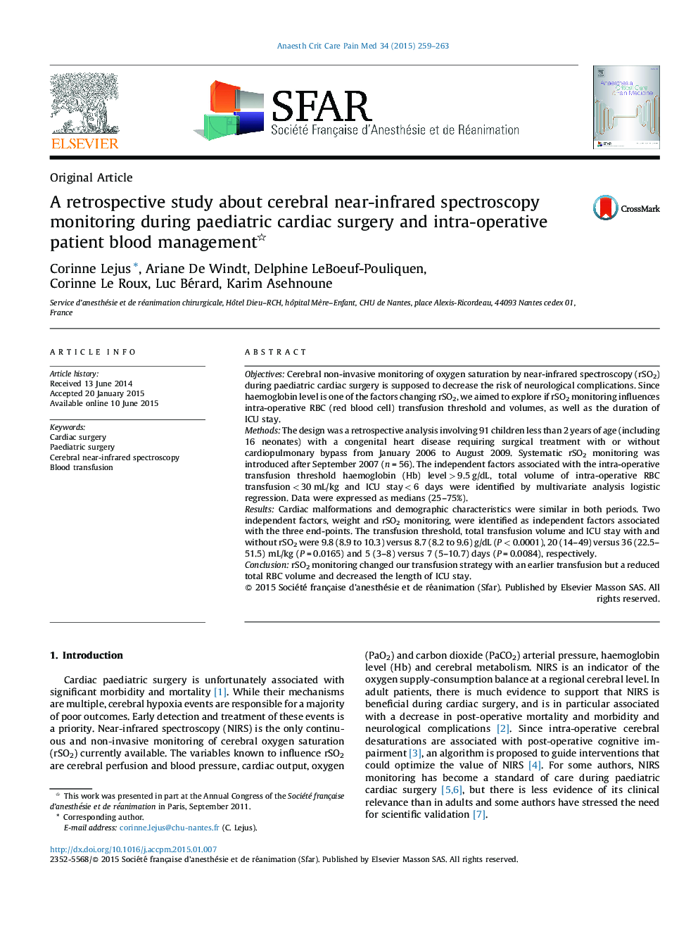 A retrospective study about cerebral near-infrared spectroscopy monitoring during paediatric cardiac surgery and intra-operative patient blood management 