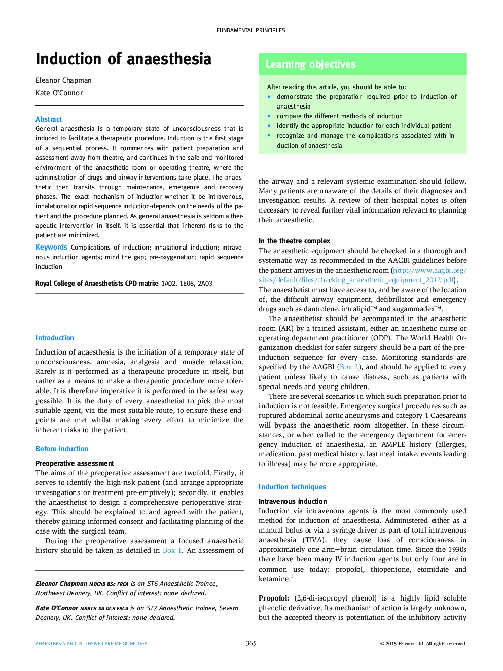 Induction of anaesthesia