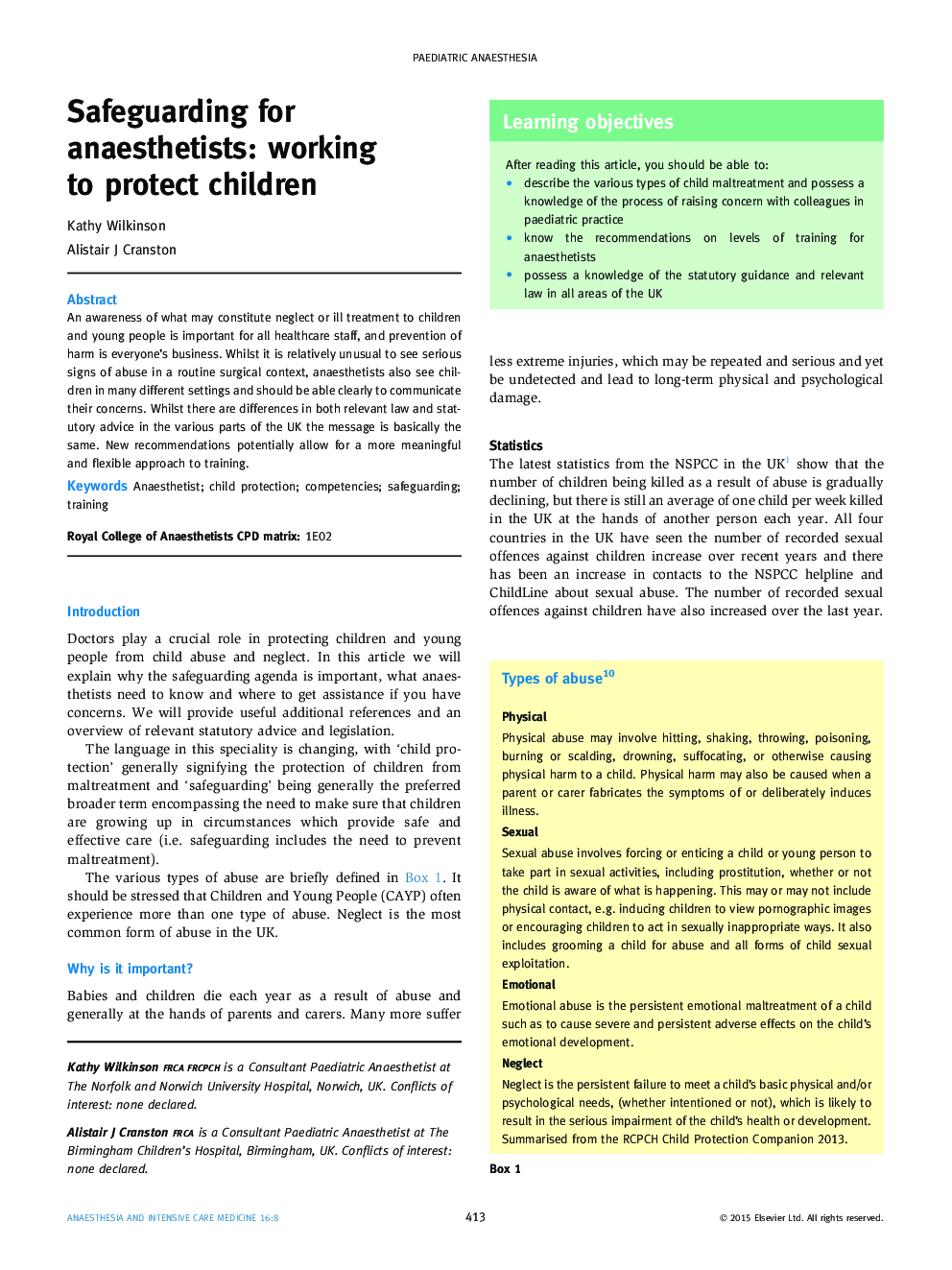 Safeguarding for anaesthetists: working to protect children