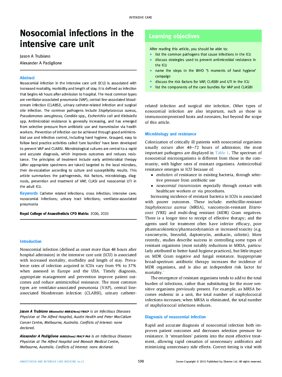 Nosocomial infections in the intensive care unit