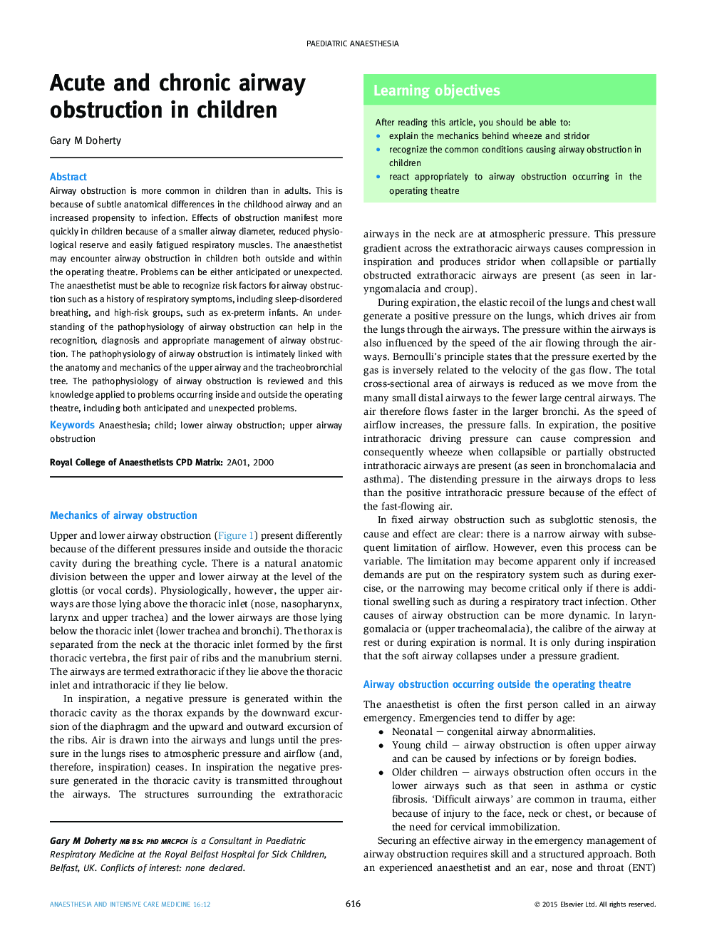 Acute and chronic airway obstruction in children