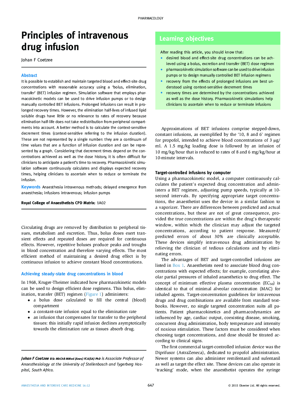 Principles of intravenous drug infusion