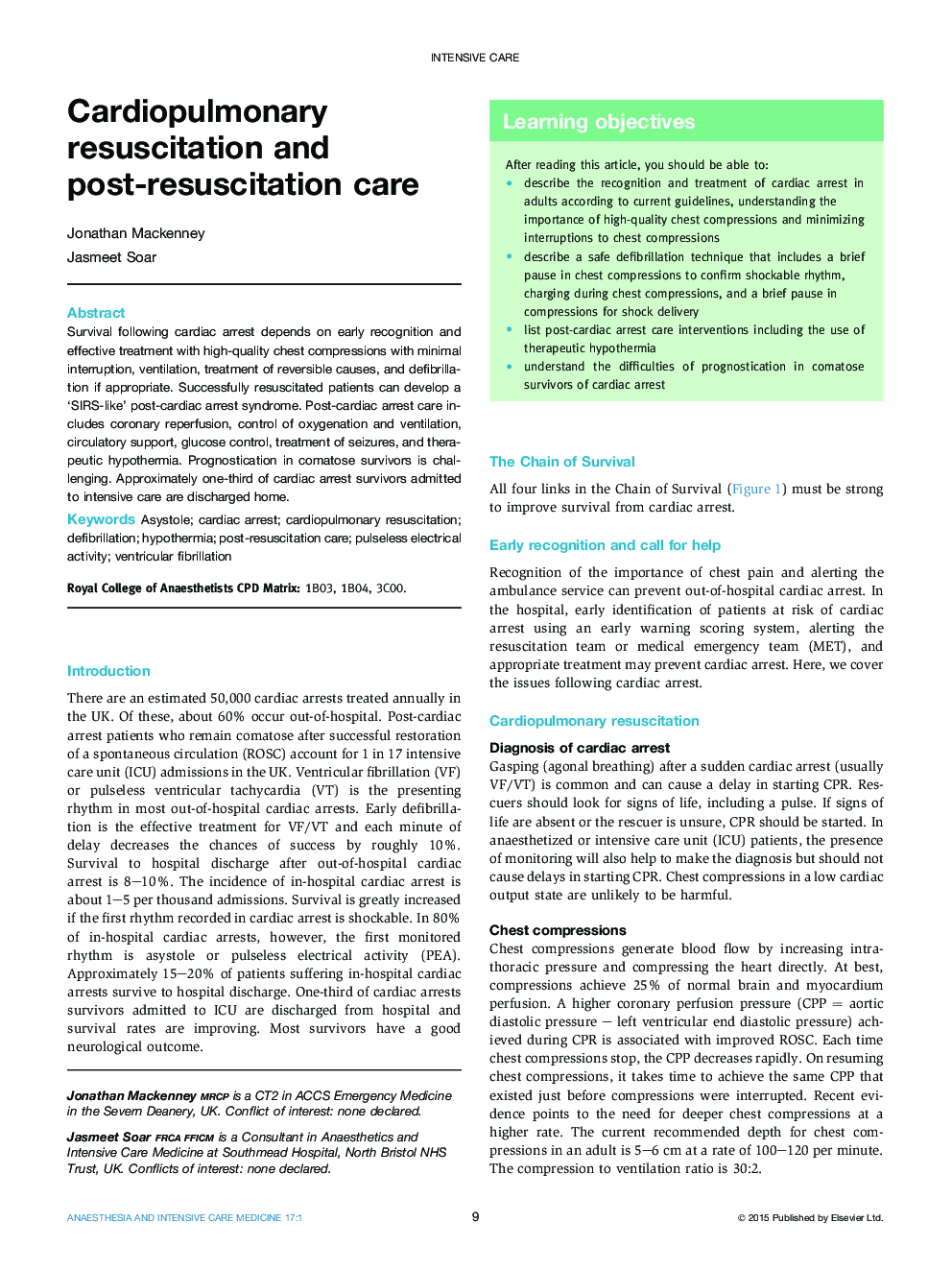 Cardiopulmonary resuscitation and post-resuscitation care