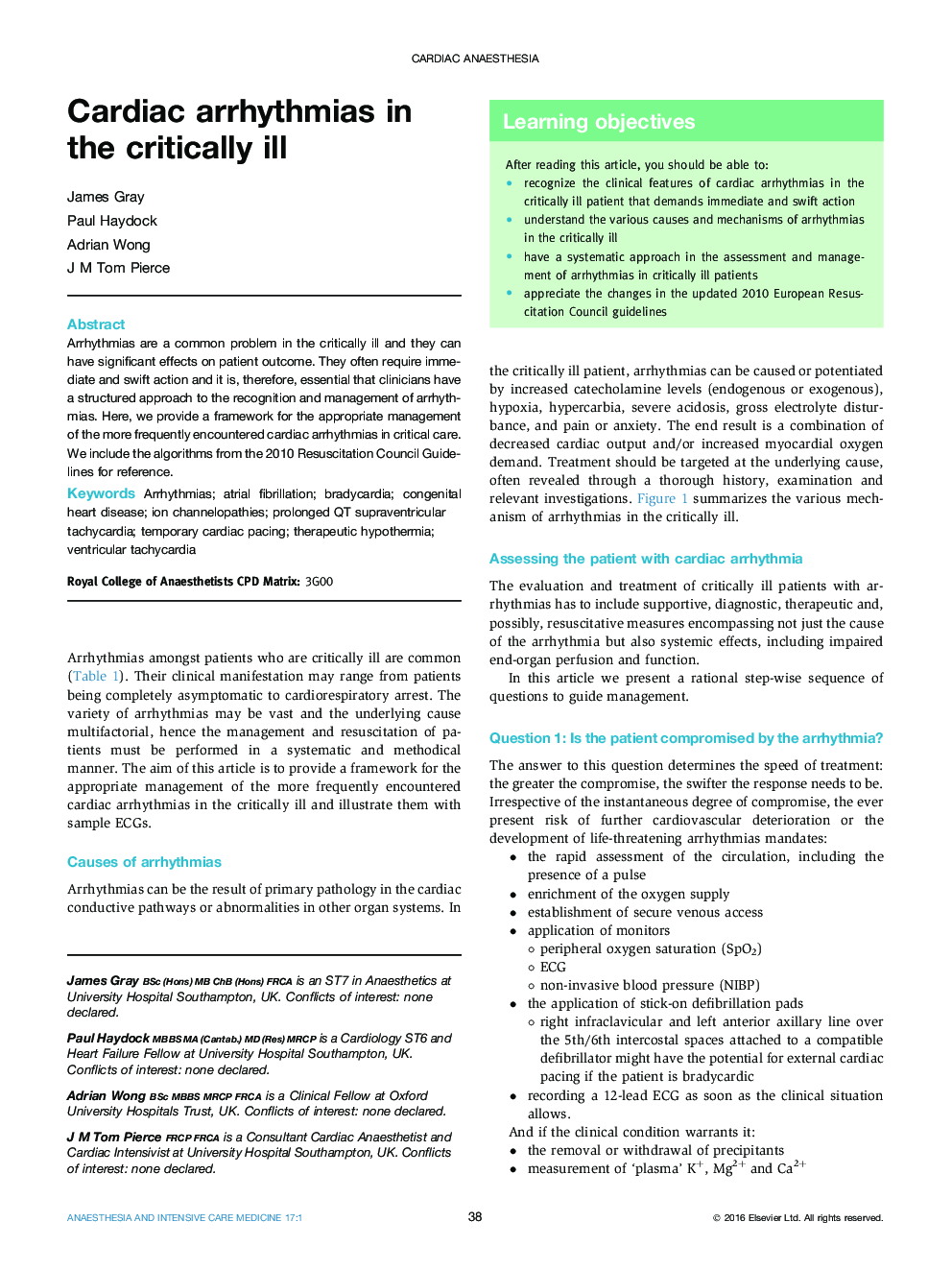 Cardiac arrhythmias in the critically ill