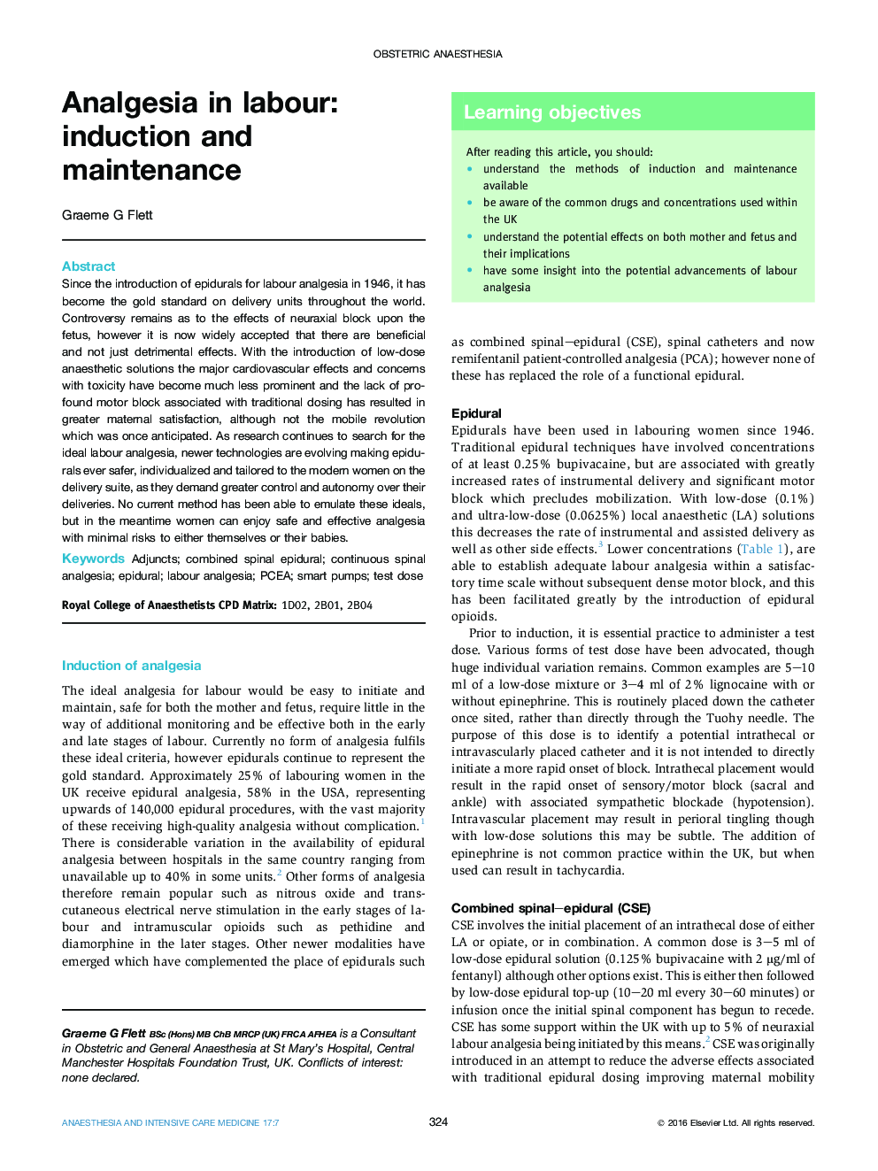 Analgesia in labour: induction and maintenance