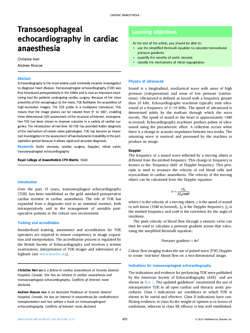 Transoesophageal echocardiography in cardiac anaesthesia