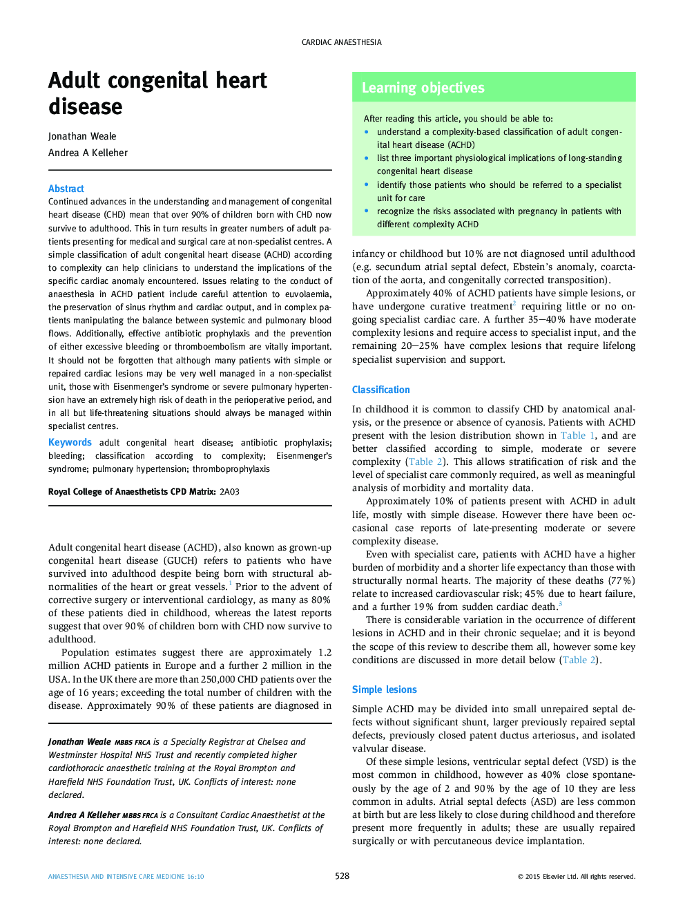 Adult congenital heart disease