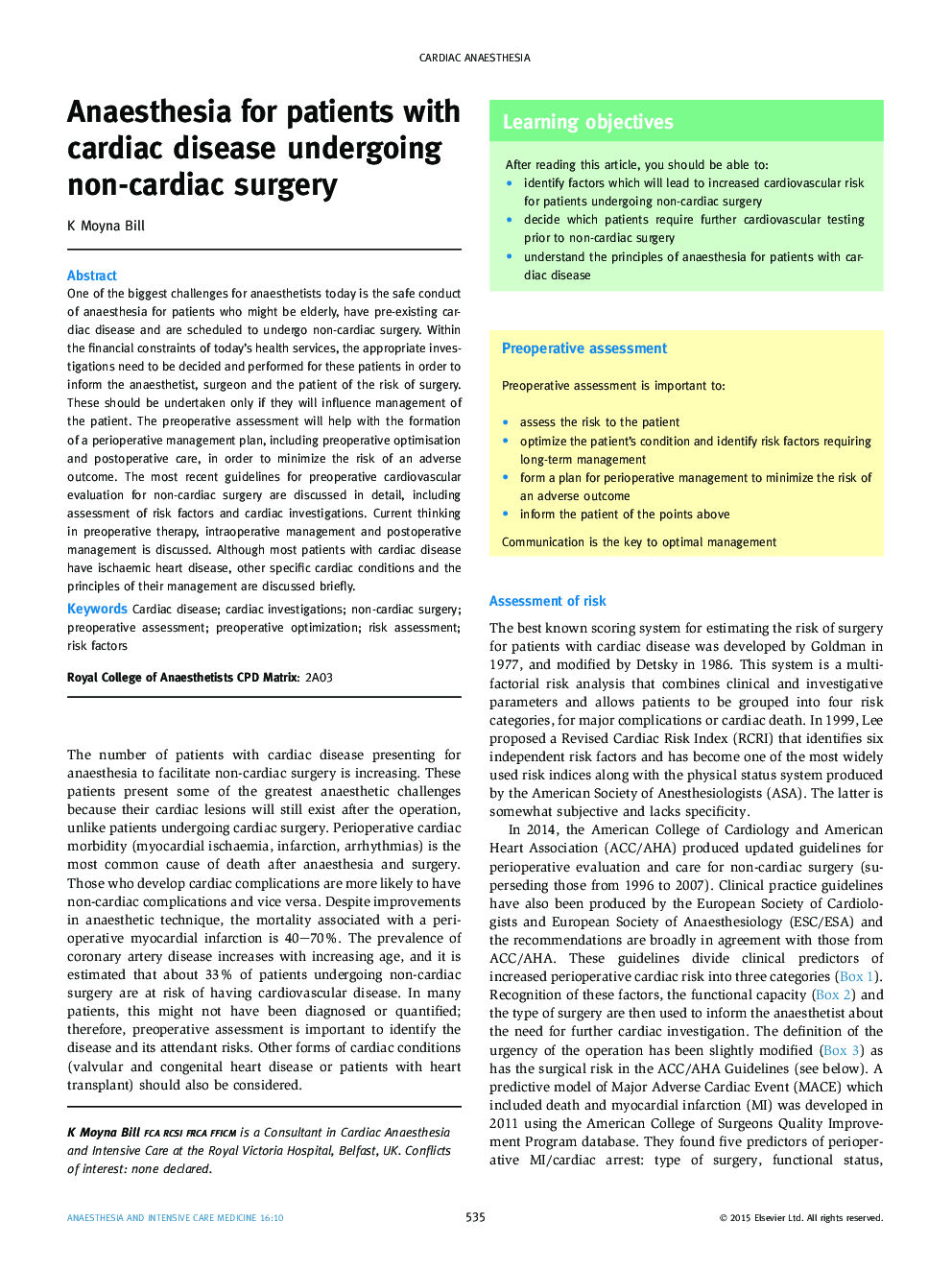 Anaesthesia for patients with cardiac disease undergoing non-cardiac surgery