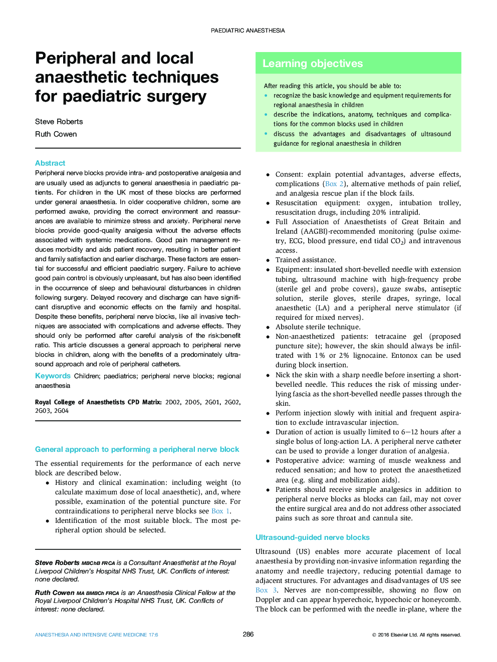 Peripheral and local anaesthetic techniques for paediatric surgery