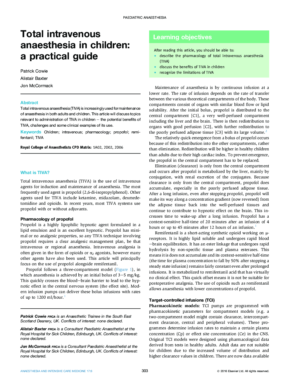 Total intravenous anaesthesia in children: a practical guide