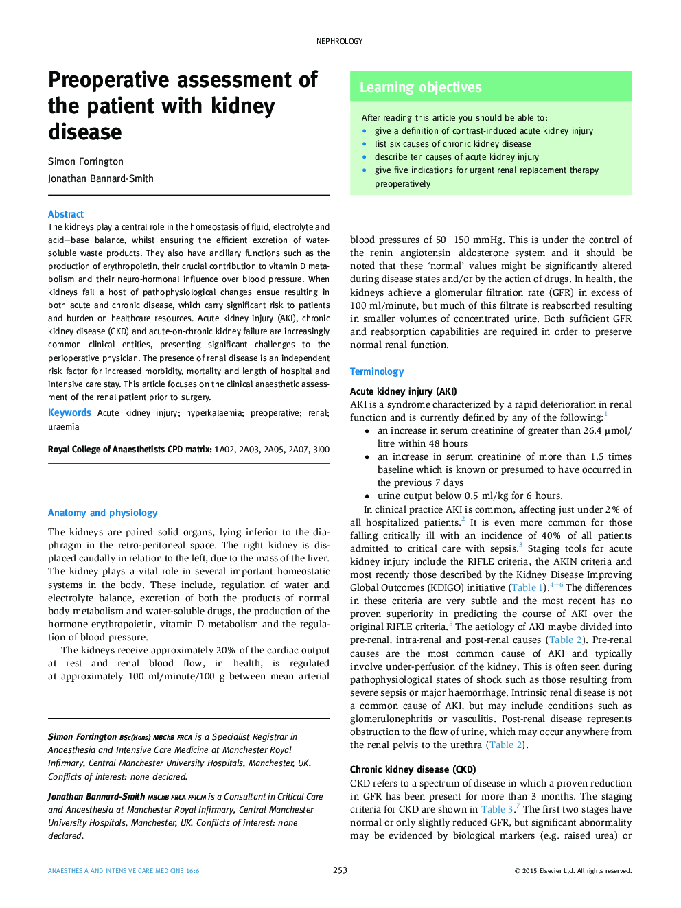 Preoperative assessment of the patient with kidney disease