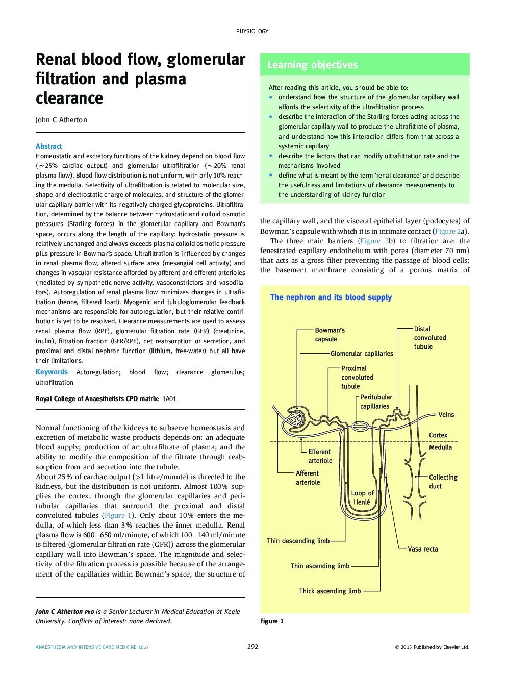 Renal blood flow, glomerular filtration and plasma clearance