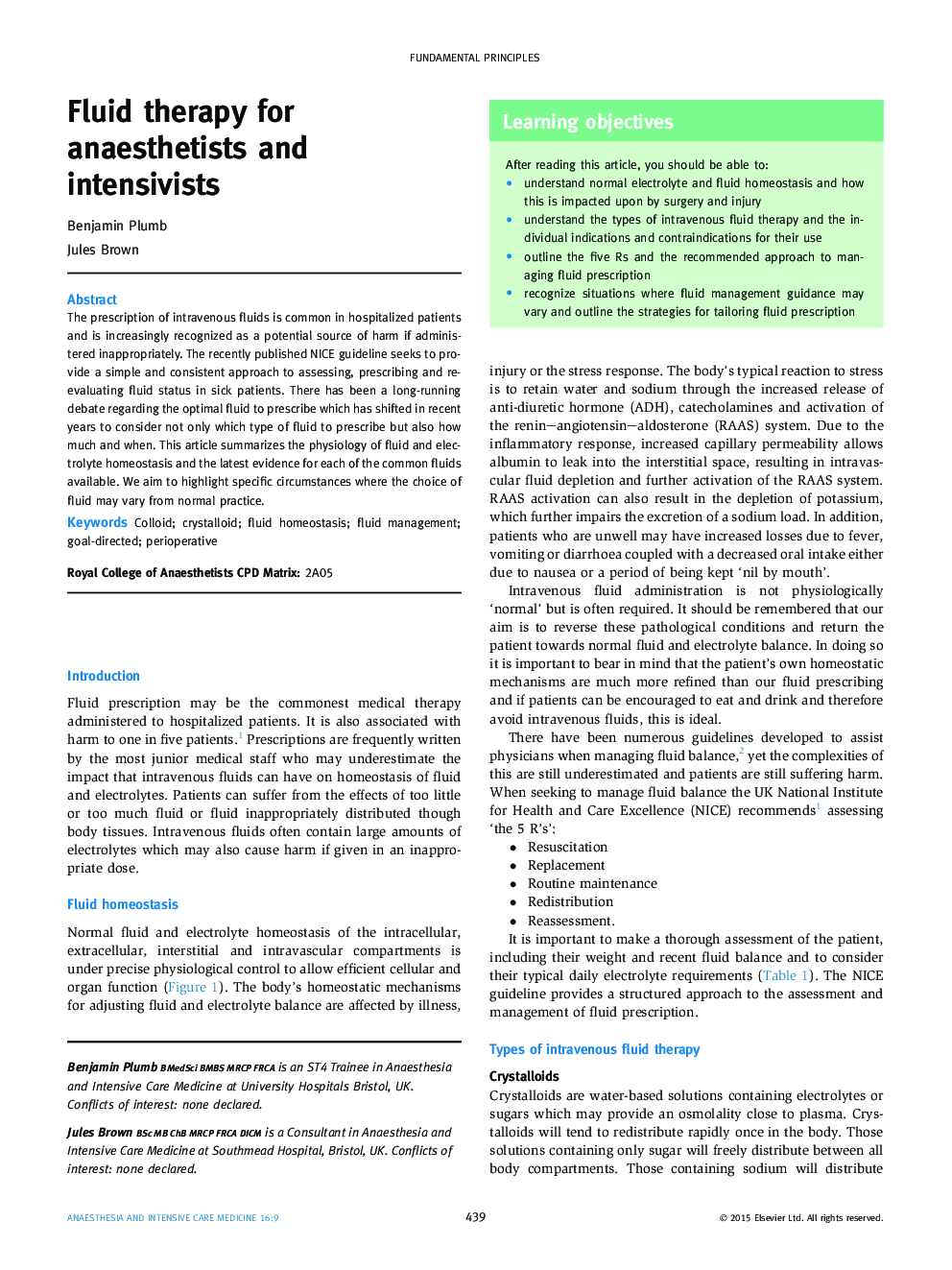 Fluid therapy for anaesthetists and intensivists