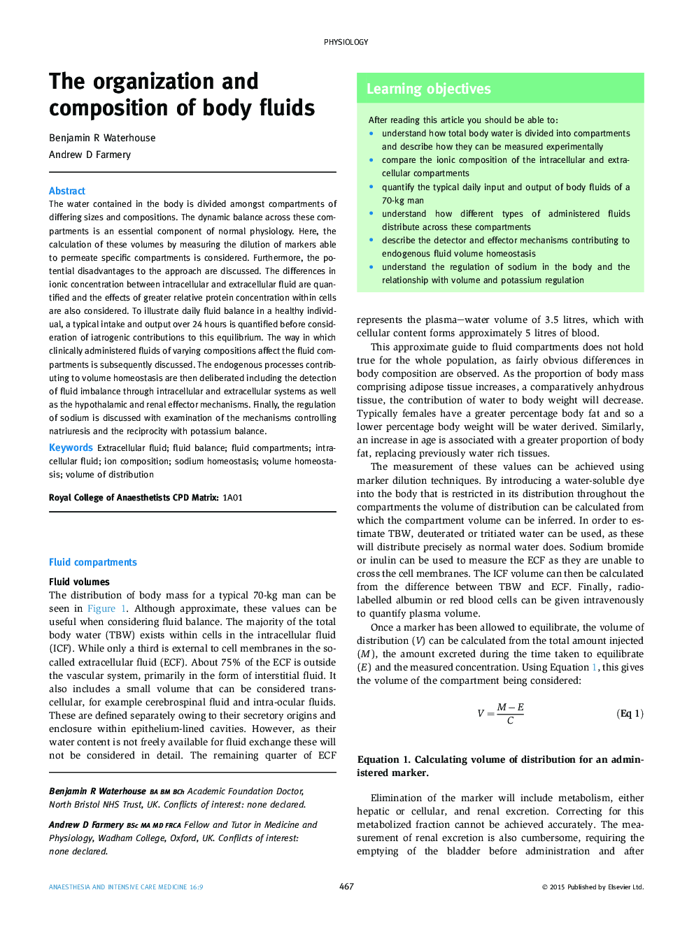 The organization and composition of body fluids