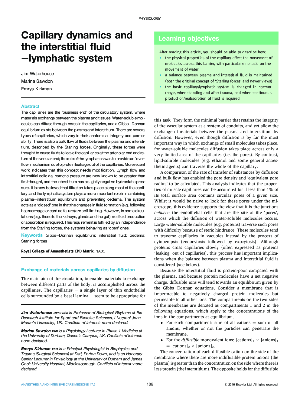 Capillary dynamics and the interstitial fluid–lymphatic system