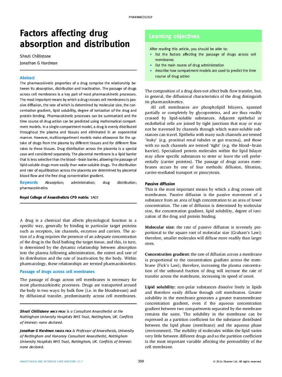 Factors affecting drug absorption and distribution