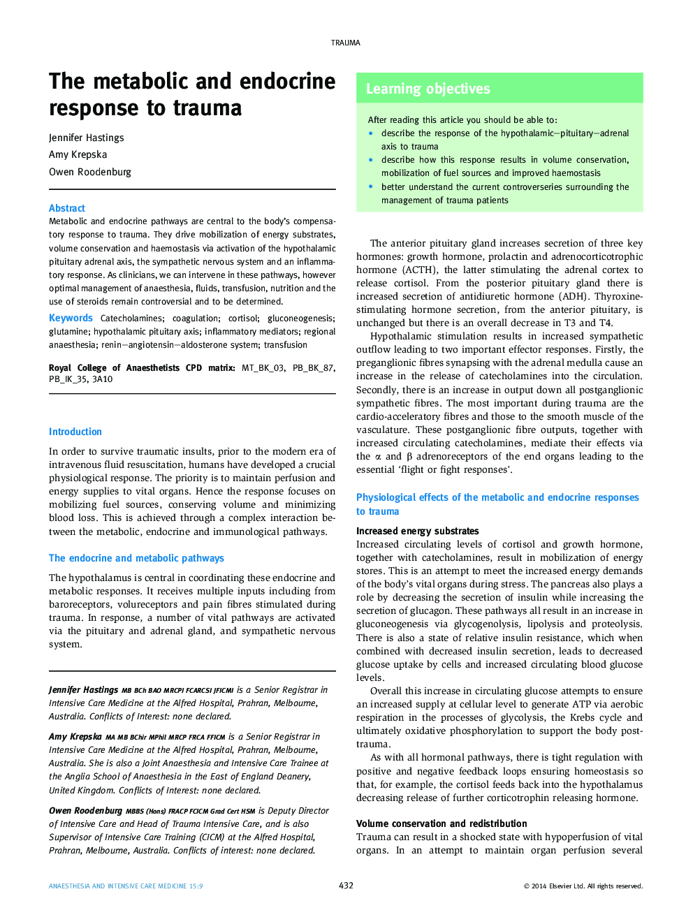 The metabolic and endocrine response to trauma