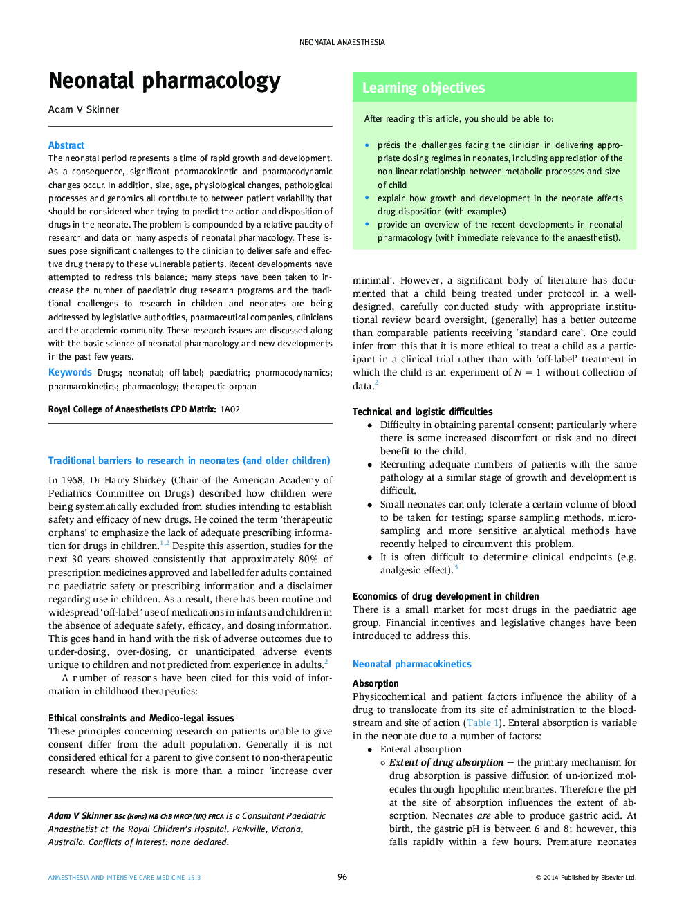 Neonatal pharmacology