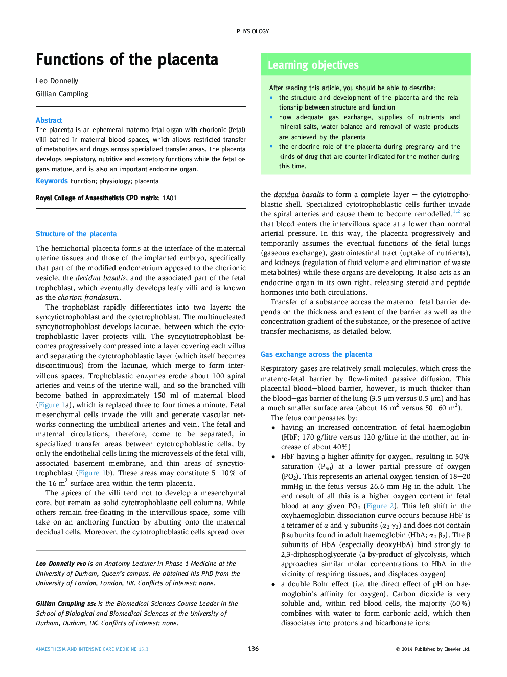 Functions of the placenta