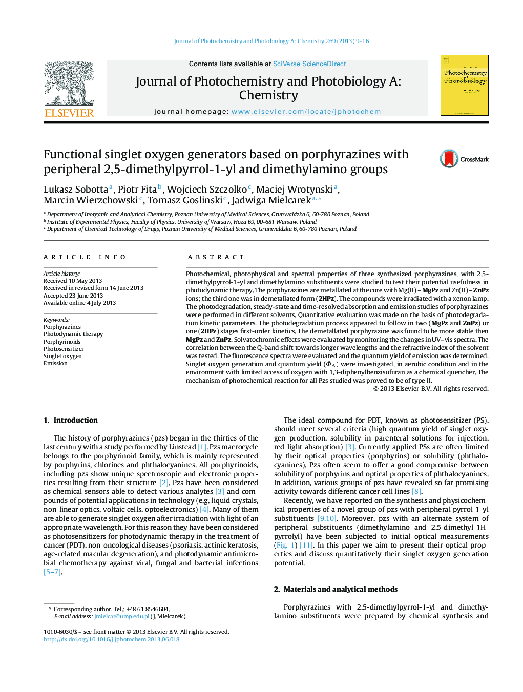 Functional singlet oxygen generators based on porphyrazines with peripheral 2,5-dimethylpyrrol-1-yl and dimethylamino groups
