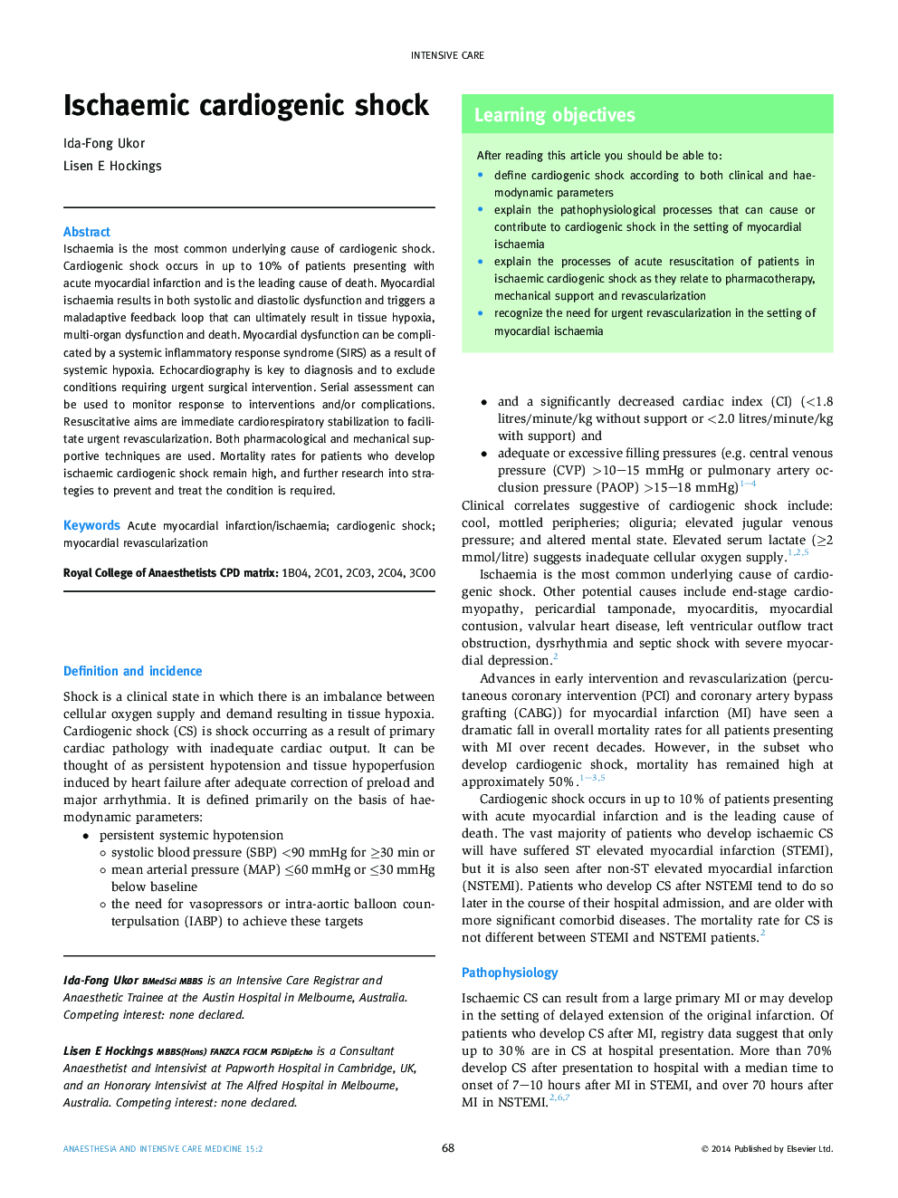 Ischaemic cardiogenic shock