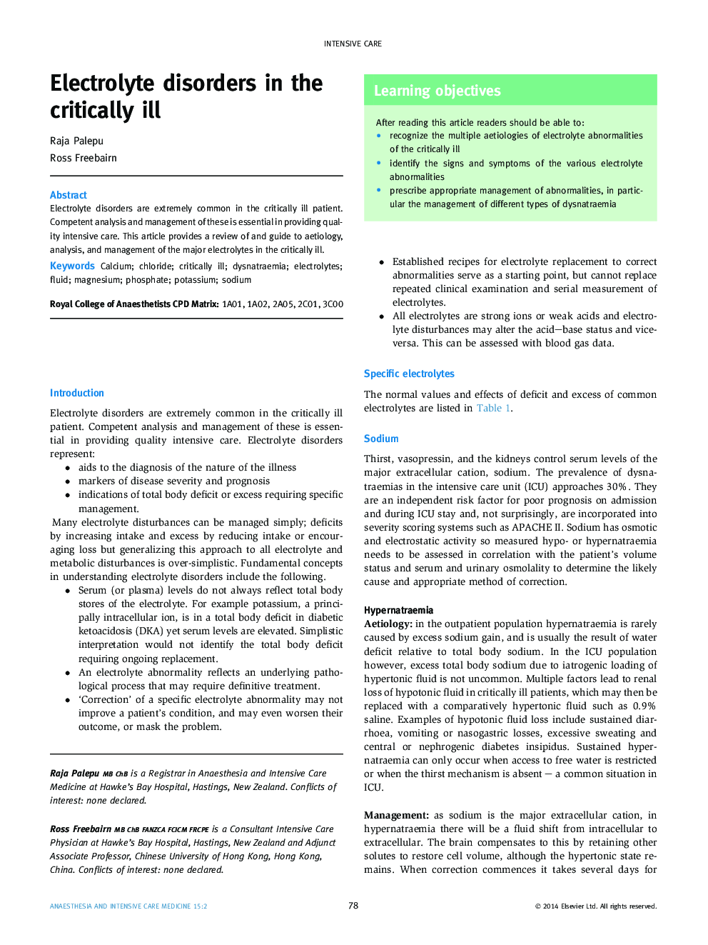 Electrolyte disorders in the critically ill