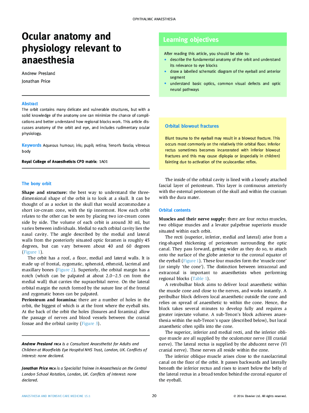 Ocular anatomy and physiology relevant to anaesthesia