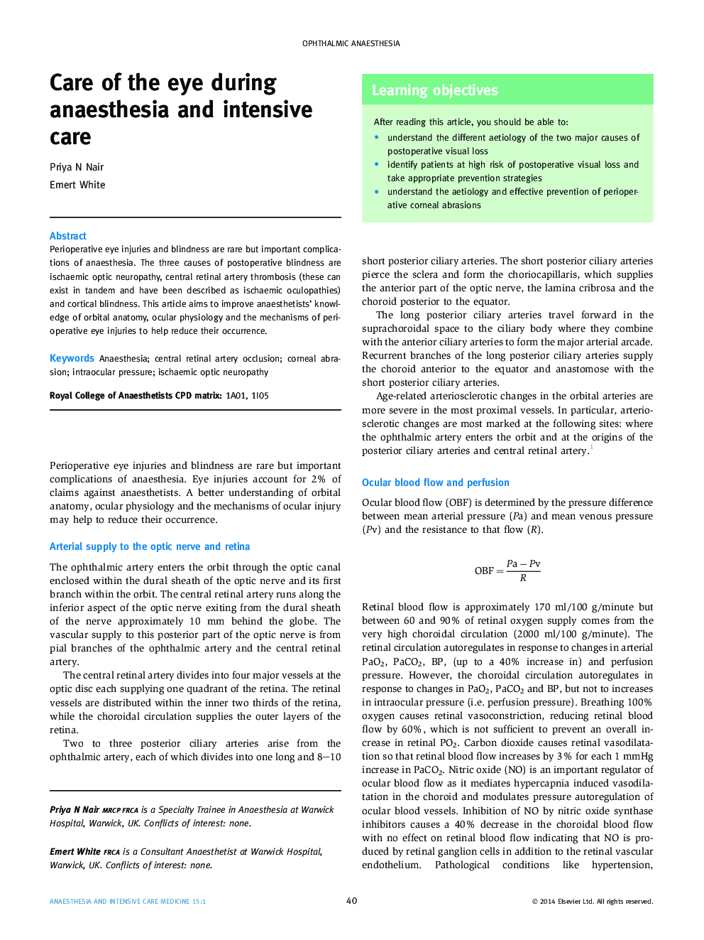 Care of the eye during anaesthesia and intensive care