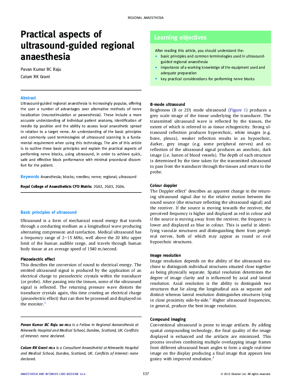 Practical aspects of ultrasound-guided regional anaesthesia