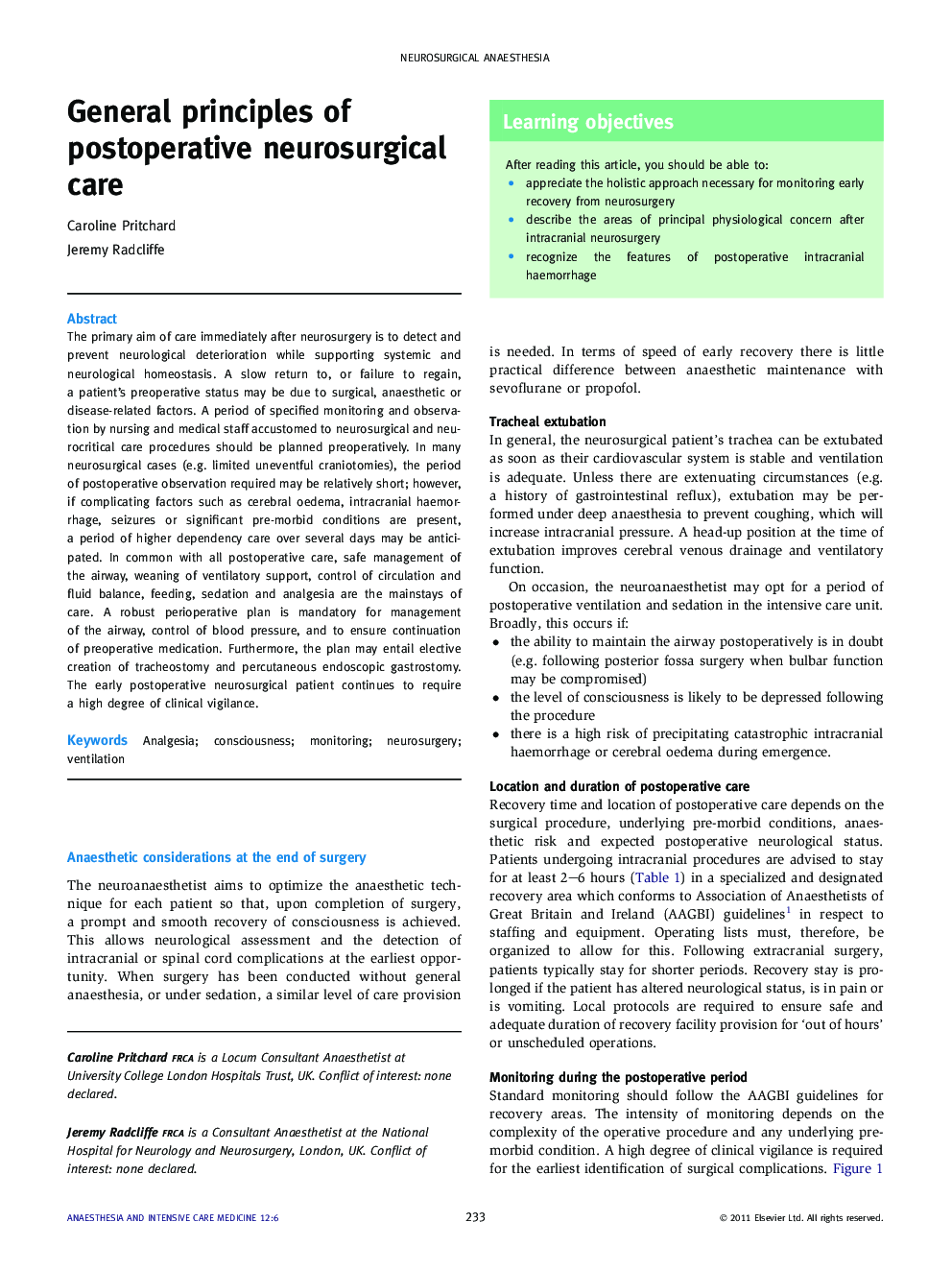 General principles of postoperative neurosurgical care