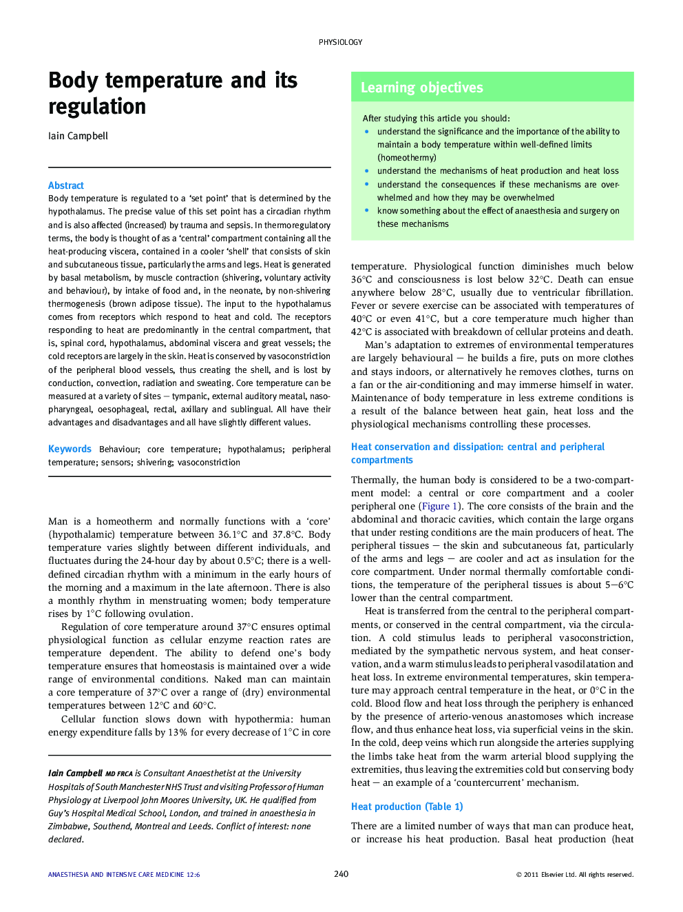 Body temperature and its regulation