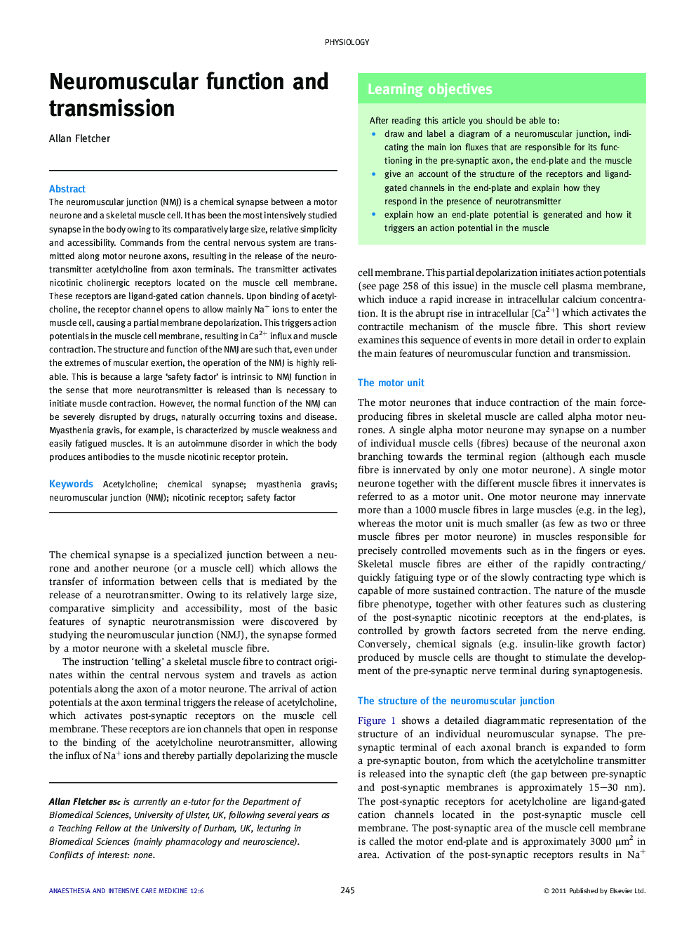 Neuromuscular function and transmission