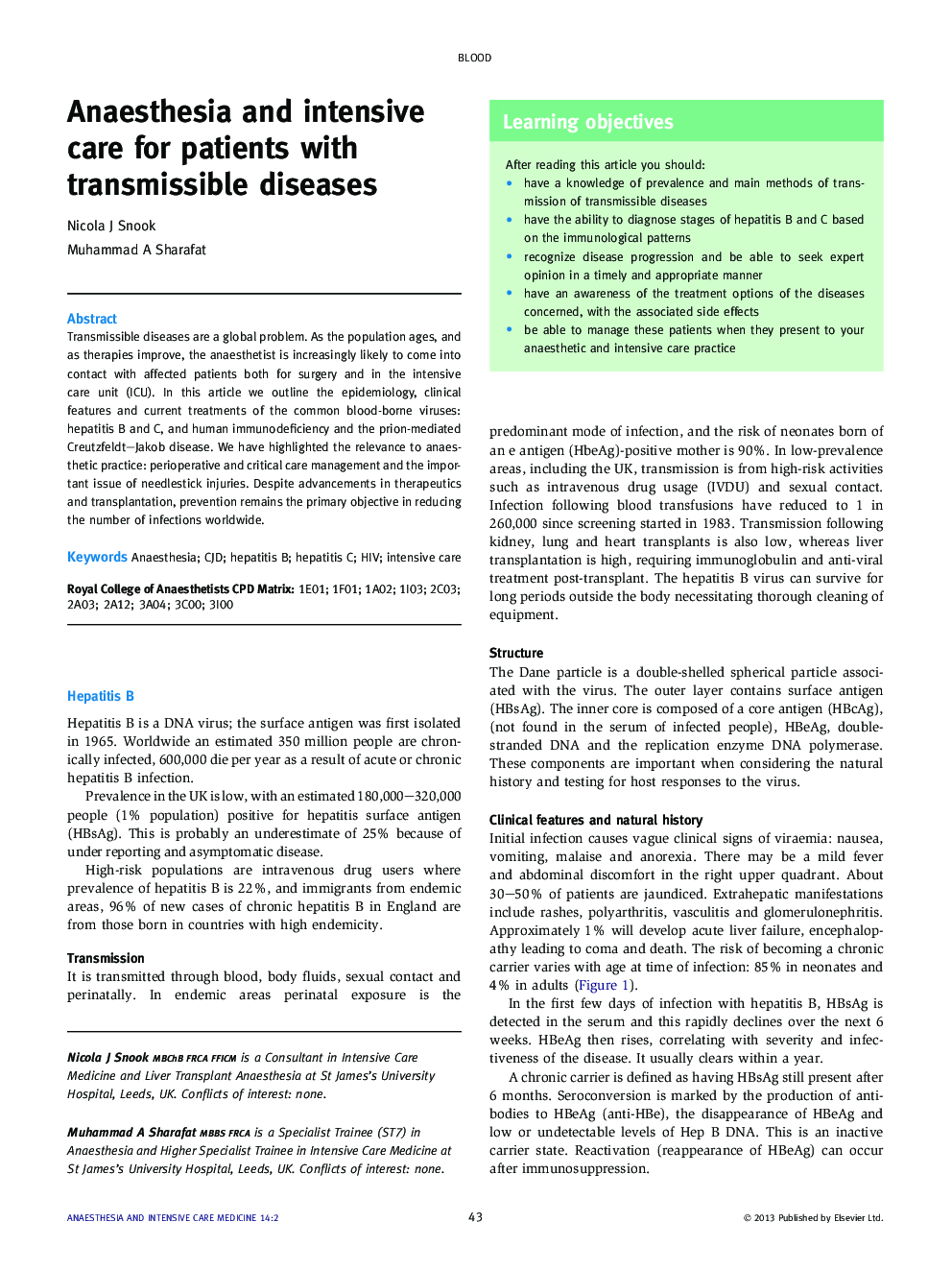 Anaesthesia and intensive care for patients with transmissible diseases