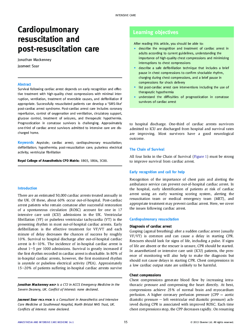 Cardiopulmonary resuscitation and post-resuscitation care