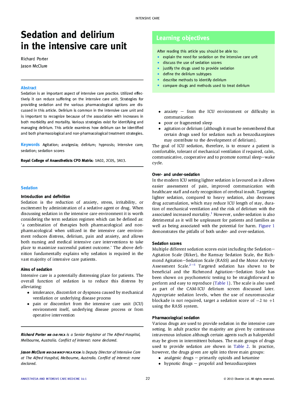 Sedation and delirium in the intensive care unit