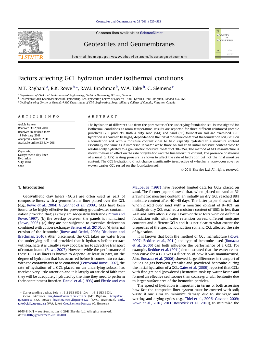 Factors affecting GCL hydration under isothermal conditions