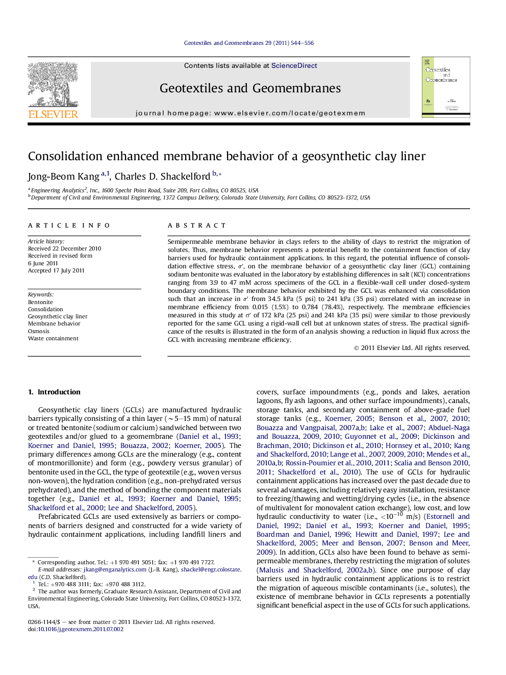 Consolidation enhanced membrane behavior of a geosynthetic clay liner