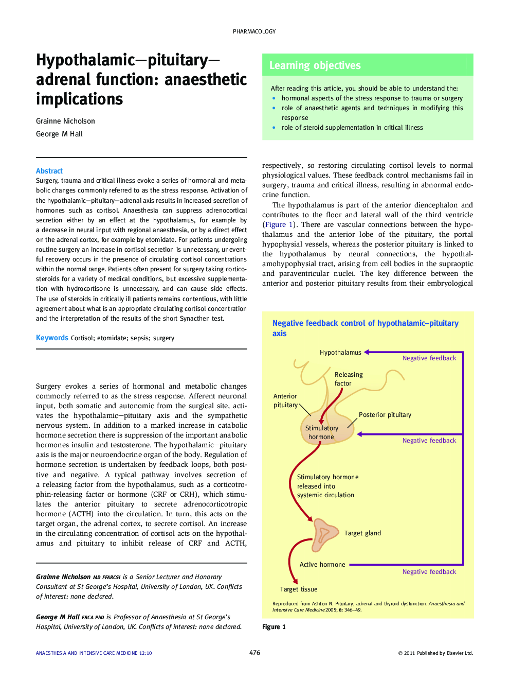 Hypothalamic–pituitary–adrenal function: anaesthetic implications